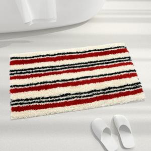 Red Striped Bathroom Rugs Non Slip Bath Mat,Fluffy Absorbent Microfiber Bath mat Washable,Cute Bath mat for Sink, Tub and Shower, 31" x 20"
