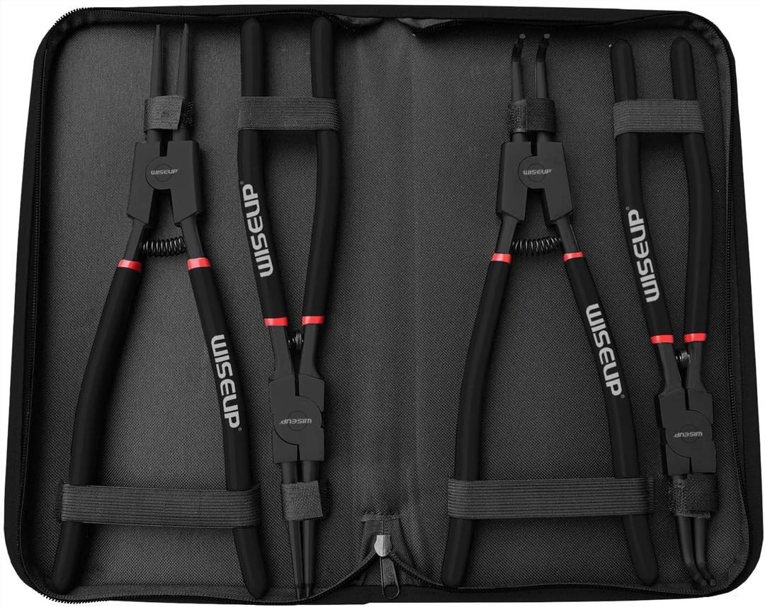WISEUP Snap Ring Pliers Set Heavy Duty,4PCS-13 inch Internal/External Circlip Kit,Straight/Bent Jaw Tips C-Clip Pliers for Ring Remover Retaining (13 inch Circlip Pliers)
