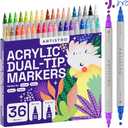 ARTISTRO 36 Dual Tip Acrylic Paint Markers, Acrylic Paint Pens, Fabric Markers for Textile, Rock, Glass, Wood, Paper, Ceramic, Canvas DIY Art Supplies Kit for Kids and Adults (Dual Tip Dot + Fine, 36)