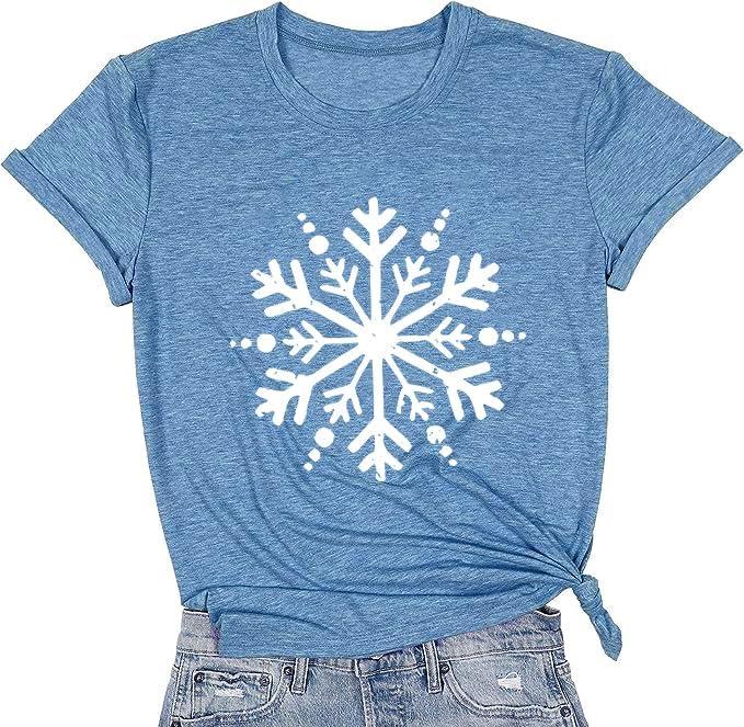 Christmas T-Shirt for Women Merry Christmas Most Wonderful Time of The Year Winter Flake Top (Medium)