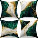 Green and Gold Throw Pillow Covers Set of 4-18x18 Inch Emerald Green and Gold Decorative Pillows for Home Decor Sofa, Couch, Bedroom, Living Room Decor Pillow Cases