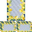 Italy Blue Tiles Lemon Table Runner with 6 Pcs Lemon Placemats Decor Yellow Summer Table Runner for Kitchen Dining Decoration Home Indoor Outdoor Holiday Party Supplies Housewarming Gifts, 13x72 Inch
