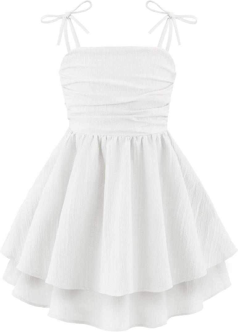 Arshiner Girls White Easter Dresses Formal Summer Beach Boho Hawaiian Casual Spaghetti Strap Midi Tween Girl Sundress Size 10-12