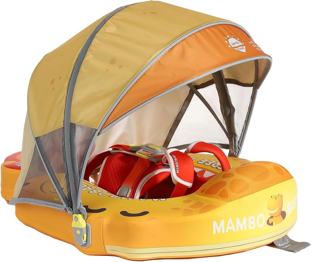Mambobaby Float Deluxe Baby Pool Float: Safe & Comfortable Swim Trainer for Infants & Toddlers, Non-Inflatable Design, UV Protection Canopy, Fun Water Experience for Ages 3-24 Months, Large