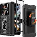 Caka for Z Fold 4 Case, Galaxy Z Fold 4 Case with Kickstand & Belt-Clip Holster Camera Cover with Built-in 360Rotate Ring Stand Magnetic Case for Samsung Galaxy Z Fold 4 -Black