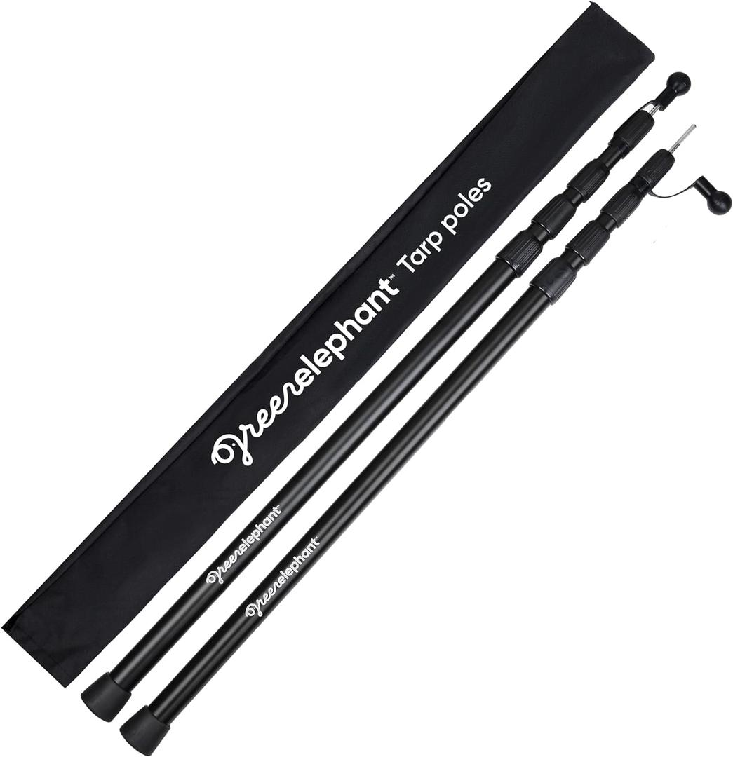 Green Elephant Camping Tarp Poles - Adjustable Aluminum Telescoping Tent Poles for Tarps, Canopy & Awning - Heavy Duty Collapsible Pole Set of 2 - Extends 8ft 2.8 in, Shrinks to 2ft 9.5 in.