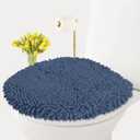 LuxUrux Toilet Lid Cover with Stretch Fit Elastic Band  Chenille Microfiber Toilet Seat Non-Slip Cover for Bathroom  Soft Plush, Machine Wash And Dry, Comfort & Clean Look (18 x 18'', Medium Blue)