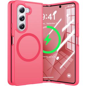 Magnetic for Samsung Galaxy Z Fold 7 Case Compatible with MagSafe[Fast Wireless Charging][Anti-Fingerprint][Military Shockproof]Translucent Matte Silicone Bumper for Z Fold 7 Phone Case,Rose Red
