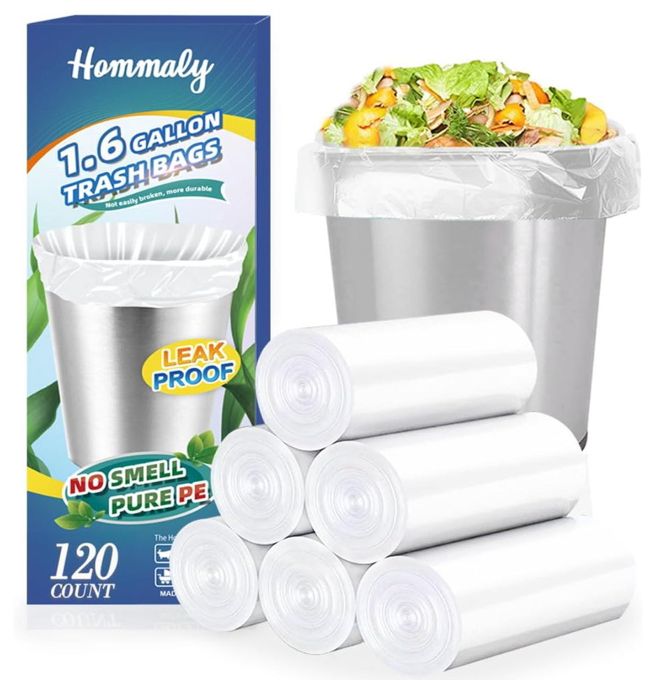 1.6 Gallon 120 pcs (Fit 1.31.6 Gal)Small Clear Trash Bags, Strong 1.3 Gallon1.5 Gallon 1.6 gallons Garbage Bags, Bathroom Trash Can Bin Liners, Mini Bags for Office, Waste Basket Liner,Fit 56 Liters