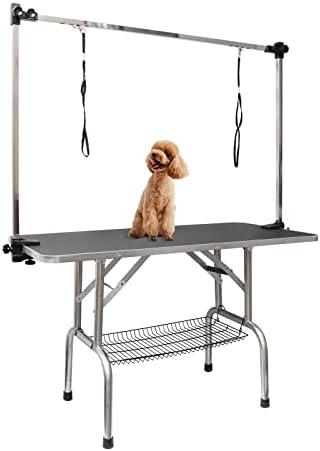 ROOMTEC 36" Dog Grooming Table,Foldable Home Pet Bathing Station with Adjustable Height Arm/Noose/Mesh Tray