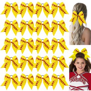 YLEN YHXX 20 PCS 8" Large Softball Cheer Hair Bows Cheerleading Bows with Ponytail Holder Elastic Band Handmade for Cheerleading Teen Girls College Sports Softball Yellow