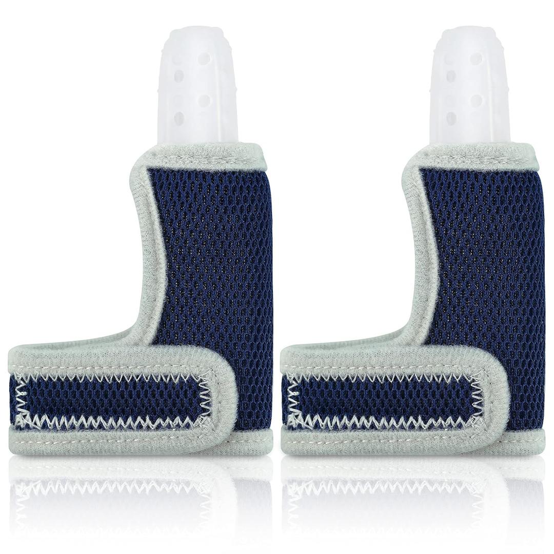 2 Pieces Silicone Toddler Baby Finger Guard with Breathable Wrist Band Thumb Kit to Prevent Children from Sucking Fingers (Blue)