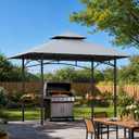 Grill Gazebo Replacement Canopy Top - AONEAR 5'x8' Outdoor BBQ Tent Roof Cover Double Tiered Outdoor Grill Shelter Fit for Model L-GG001PST-F (Gray)
