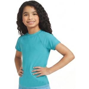 Lands' End Girls' Swim UPF 50+ Short Sleeve Sun Tee Rash Guard Shirt (Large, Tile Blue)