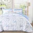 Luxudecor Floral King Comforter Set 7 Pieces Bed in a Bag, Blue Rose Romantic Flower Bed Set, Soft Reversible Comforter with Sheet Set 104"x90"