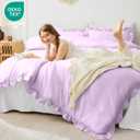 FUANNA Queen Comforter Set Lavender, 3 Pieces Ruffle Queen Bed Set, Fluffy Bed in a Bag Queen for All Seasons, Shabby Chic Bedding Comforter Sets with 1 Lightweight Comforter & 2 Pillow shams