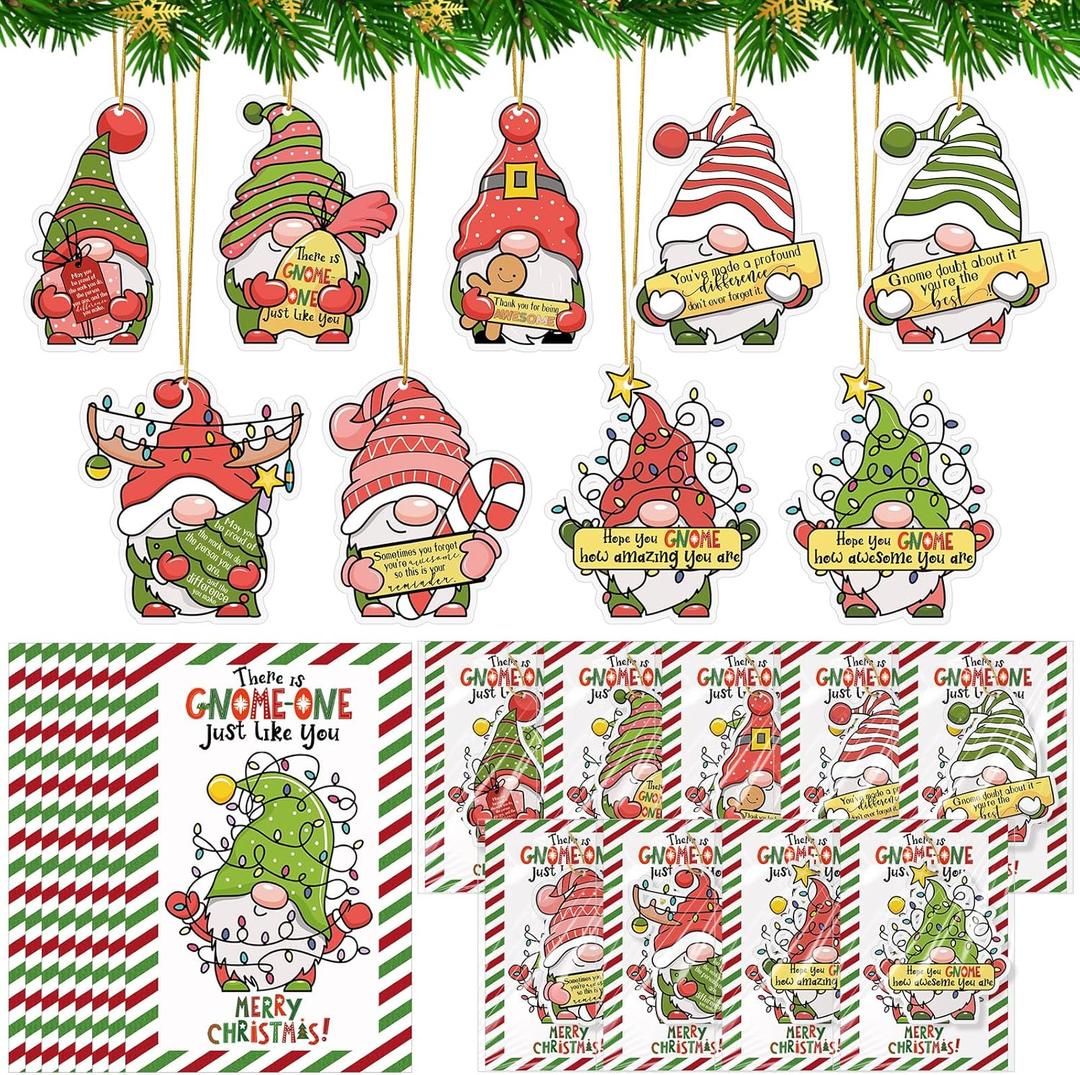54 Sets Xmas Gnomes Ornament Funny Air Freshener Ornaments with Xmas Greeting Card Scent Sachets Employee Appreciation Gifts for Staff Coworkers Office Christmas Tree Party Decor