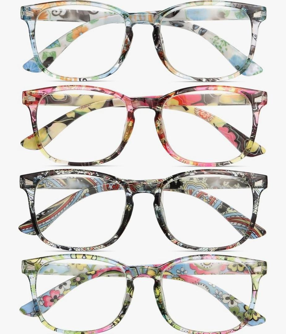 4-Pack Blue Light Blocking Reading Glasses Women Men,Spring Hinge Computer Readers,Anti UV Ray Square Nerd Eyeglasses (Ladies Readers)