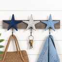 22" Wooden Rustic Starfish Nautical Coat Hook Bathroom Towel Hanger Hanging Plaque for Garden Indoor Outdoor Coat Rack Kitchen Coastal wall Decor