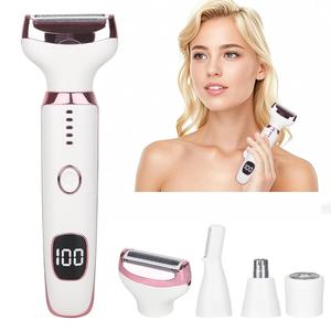 Beanify Electric Razor for Women Men, 4 in 1 Painless Ladies Wet & Dry Body Razors and Facial Hair Remover, Rechargeable Led Display Hair Removal Kit for Nose Face Body Leg Bikini Arm Hair (White)