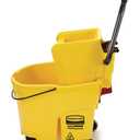 Rubbermaid Commercial Products WaveBrake 35 Qt. Side-Press Mop Bucket and Wringer Combo on Wheels Yellow for Professional/Industrial/Business Heavy-Duty Floor Cleaning/Mopping