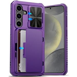 ATATOO for Samsung Galaxy S24 Wallet Case, Built-in Card Holder(Store 4-5 Cards) & Slide Camera Cover & Kickstand, Military Grade Protection, Shockproof Rugged Case for Galaxy S24 6.2", Dark Purple