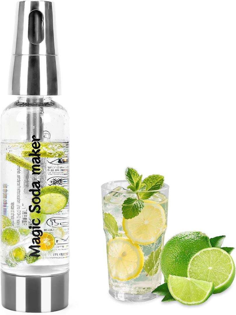 Save on Sparkling Water  Portable Soda Maker, Make 1L at Home in 30 Secs, No Electricity Needed(Silver)