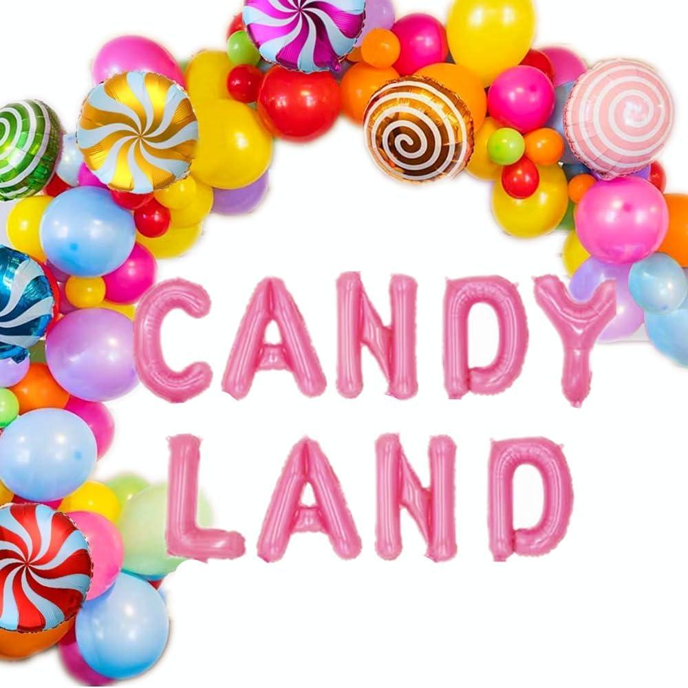 123 PCS Candy Land Balloons Candyland Party Decorations Candy Land Balloons Candy Land Birthday Party Decorations Candy Land Sign Banner Balloons for Sweets Candy Party Supplies Decoration