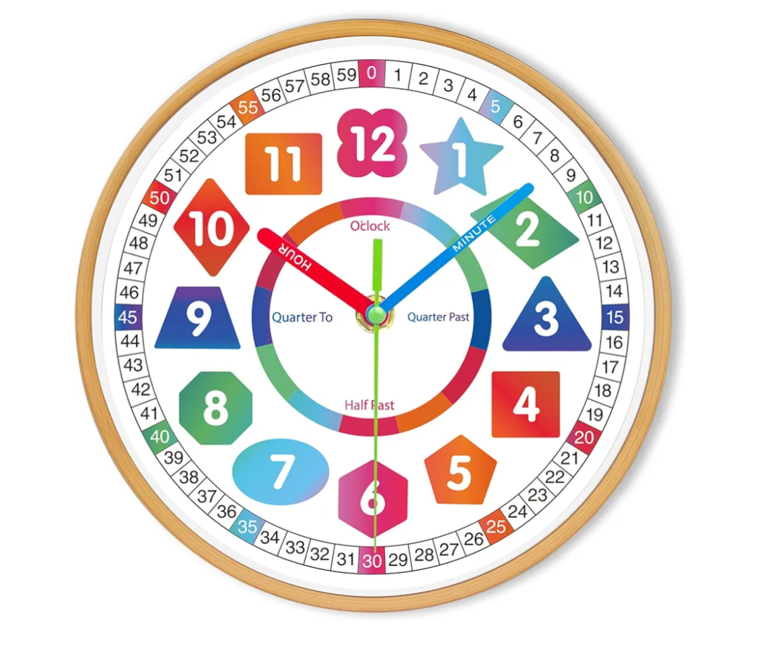 Wall Clock for KidsTelling Time Easily Teaching Clock Silent Non Ticking Battery Operated Colorful Teaching Time Clock Decorative for Kids Room Classroom School Playroom (10 Inch)