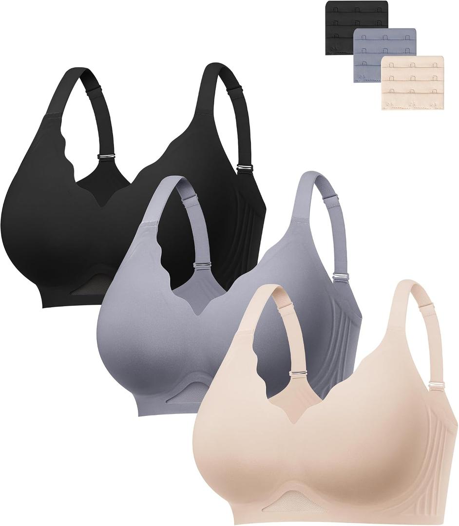 habibee Bras for Women Wireless Seamless Jelly Bras Full Coverage Push Up Bralettes Comfortable Scalloped T Shirt Bra (Black, S)