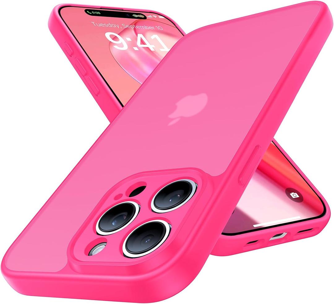 Shockproof for iPhone 15 Pro Max Case, [Camera Protection] [Military-Grade Drop Protection] Protective Anti-Yellow Slim Translucent Skin-Friendly for iPhone 15 Pro Max Phone Case, Hot Pink