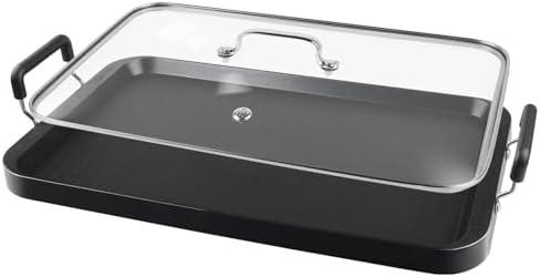 Vayepro 2-Burner Griddle Pan with Glass Lid - Nonstick Stovetop Griddle for Gas, Glass Stove Top - Aluminum Camping Grill Pan for Pancakes, Eggs, Breakfast