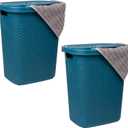 Mind Reader 50L Slim Laundry Hamper, Clothes Basket, Lid, Wicker Design, Plastic, 17.65"L x 13.75"W x 21"H, Set of 2, Blue