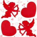 Yousoontic 4 Pcs Valentine's Day Heart and Cupid Table Decor Red Sign with Arrow Wood Decorations for Shelf Coffee Anniversary Table Home Wedding Gifts Supplies