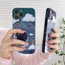 Yonds Queen for iPhone 14 Plus Cute Case, Cool Cartoon Astronaut Planet Moon Space Design Stylish Soft TPU Bumper Shockproof Anti-Slip Protector Fashion Case (Vert Moon, iPhone 14 Plus)