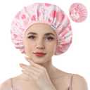 Years calm Shower Caps for Women Reusable Waterproof, Double Layer Waterproof Fabric - Both Sides Usable, Reversible Pattern & Solid Color Design, Soft Elastic Keeps Hair Dry for shower Spa Travel