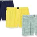 Nautica mens Cotton Woven 3 Pack Boxer  L, Color: Mari Gold/Peacoat/Check Ocean Greenery