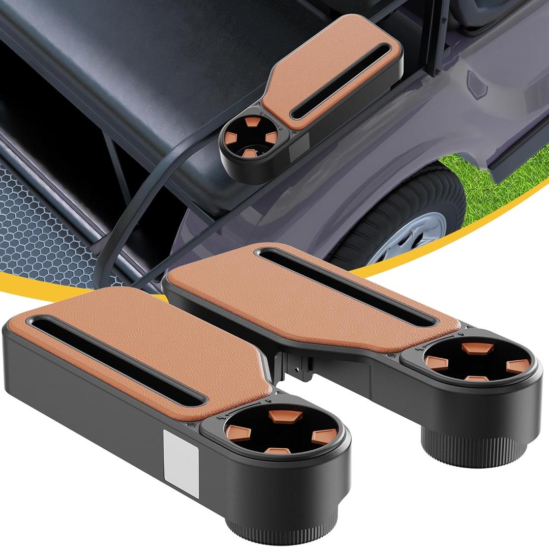 Upgraded Golf Cart Armrest with Cup Holder  Wide Comfort Pad, Universal Fit for EZGO, Club Car, Yamaha  Waterproof, Tool-Free Install, Fits 1" & 1.25" Square Tubes (Brown)