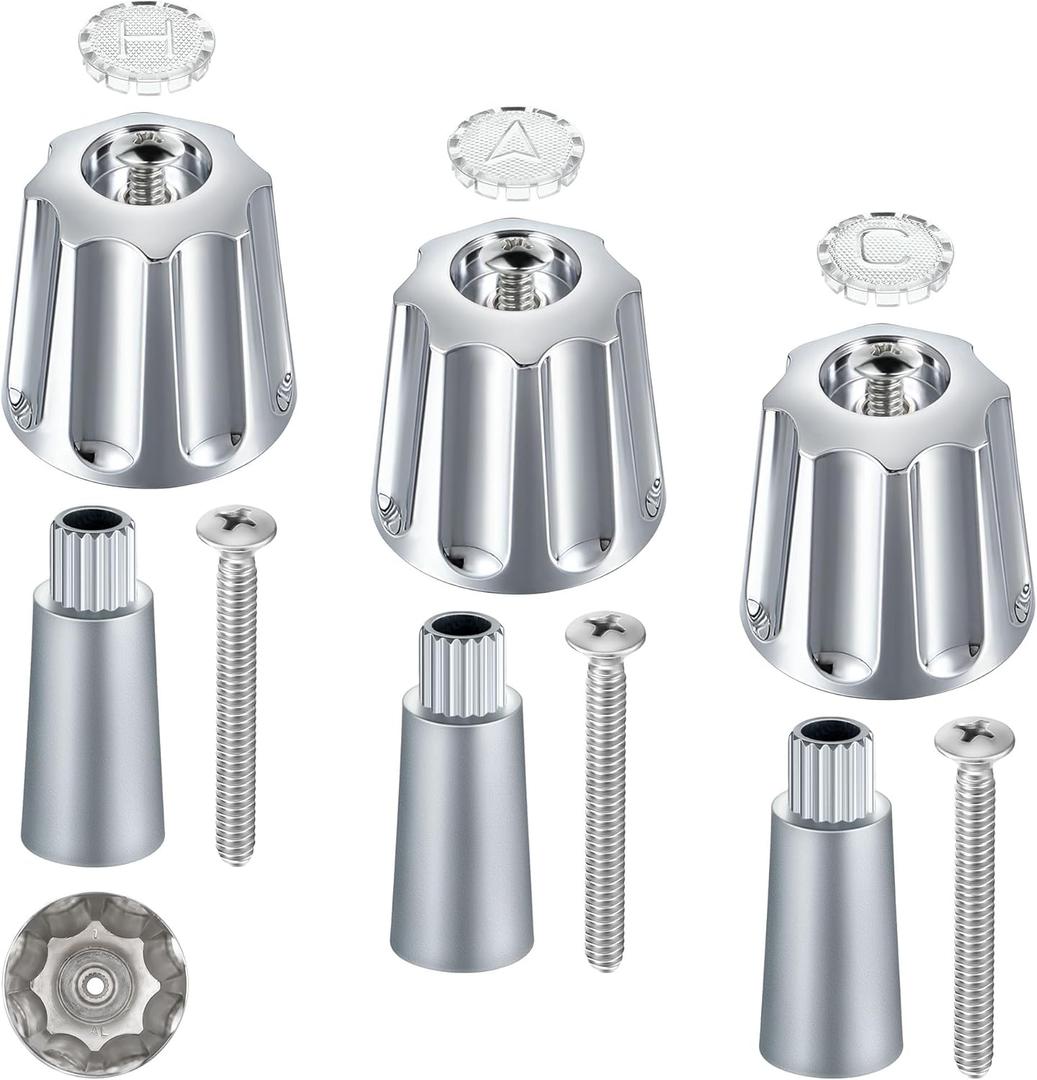 Enhon 3 Piece Shower Knobs Replacement with 3 Adapters Compatible with Gerber 16 Point Broach Bathtub Faucet, Shower Faucet Handles for Short & Long Valve Stems