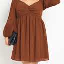 SCOMCHIC Women's Plus Size Puff Long Sleeve Dresses Sweetheart Neckline A Line Short Wedding Guest Cocktail Dress Rust (Brown, XXXL)
