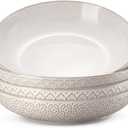 DOWAN 9.75" Pasta Bowls Set of 4 with Embossed Reactive Glaze, 56oz Large Shallow White Ceramic Salad Bowls, Wide Dinner Bowls for Pasta, Soup & Stew, Microwave & Dishwasher Safe, Housewarming Gift