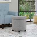 Homepop Home Decor | Upholstered Round Storage Ottoman with Nailheads| Ottoman with Storage for Living Room & Bedroom, Grey Woven