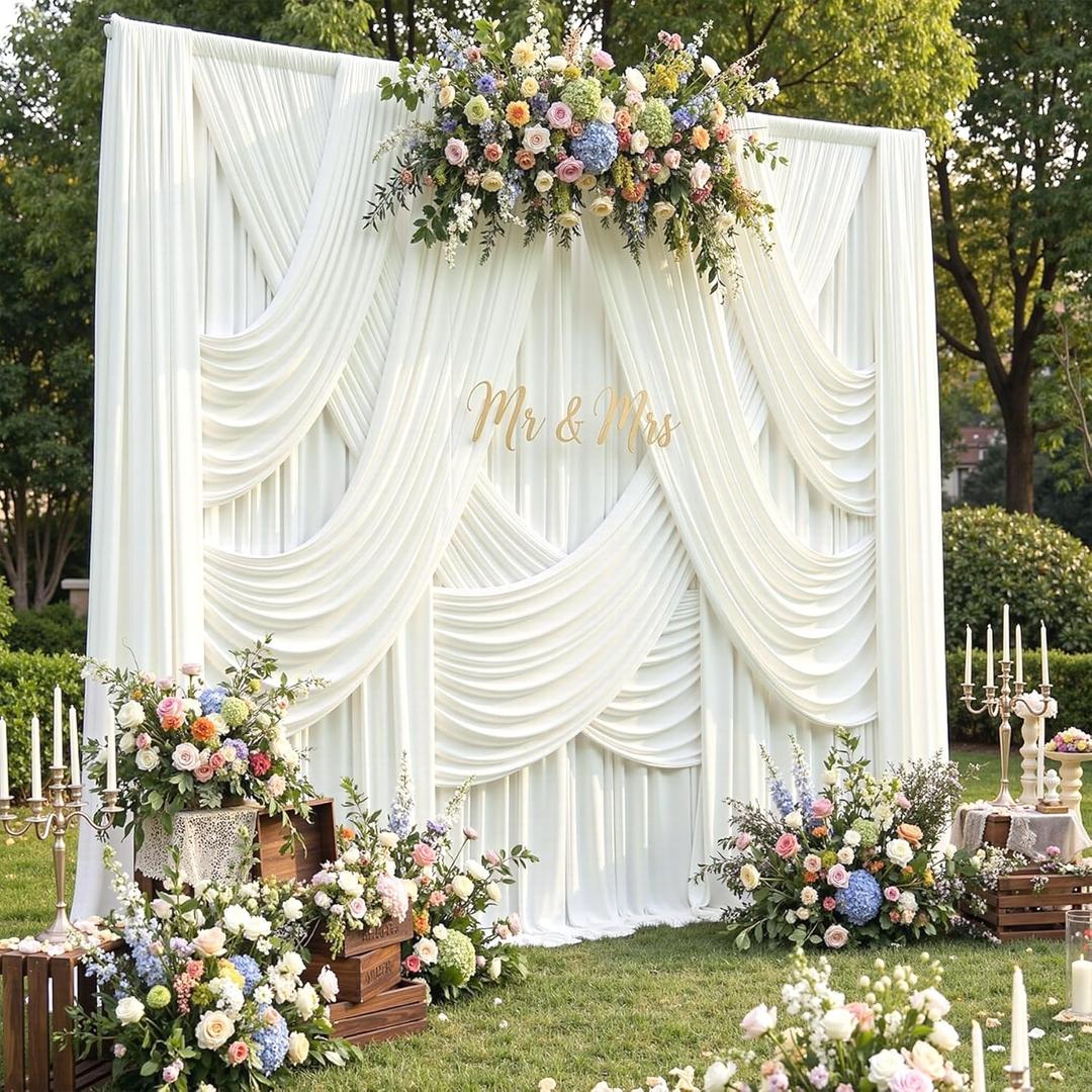 30ftx15ft Ivory Backdrop Curtains for Parties, Wrinkle Free Polyester Ivory Photo Backdrop Drapes 6 Panels 15 ft Long Back Drop Cloth for Wedding Birthday Photography Background Party