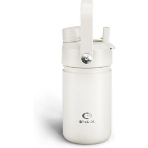 Kids Insulated Water Bottle with Straw - 12oz Stainless Steel Water Bottle with Dual Spouts, Leak-Proof, BPA-Free, Double Wall Vacuum Keeps Cold for 24 Hours for Sports, Travel, School (Cream Moon)