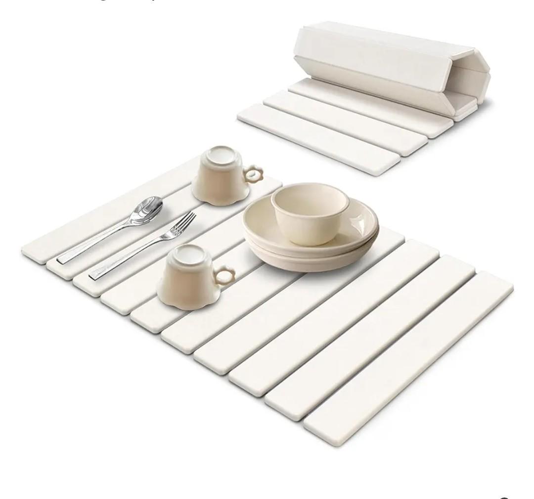 Large Stone Dish Drying Mats for Kitchen Counter, Eco  Friendly Diatomaceous Stone Mats, Non  Slip Collapsible Absorbable Stone Dish Drying Mat for Multi  Purpose, Match Any Countertop, 24"×16"