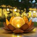 AIINY Solar Light Outdoor(2Pack), Art Crackle Globe Glass Lotus Decoration, Solar LED Waterproof Metal Flower Lights for Patio,Lawn,Walkway,Tabletop