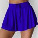 EARKOHA Women's Mini Skort Casual Tennis Skirt High Waisted Flowy Athletic Mini Skirt with Shorts (Blue, XL)