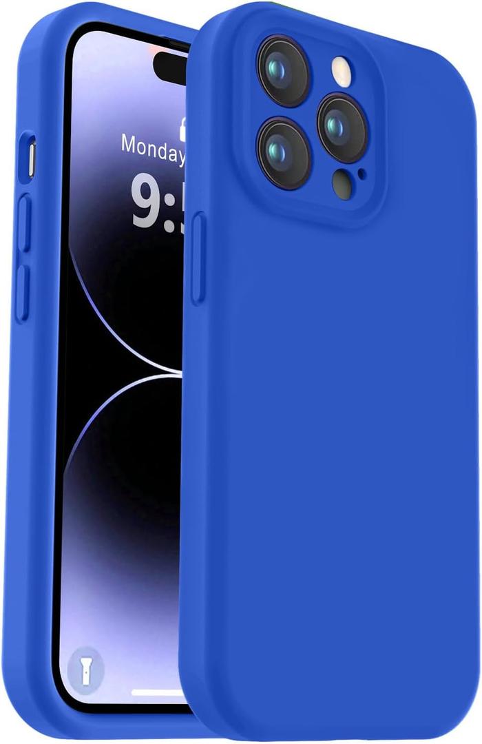 Vooii Compatible with iPhone 14 Pro Case, Liquid Silicone Upgrade [Camera Protection] [Soft Anti-Scratch Microfiber Lining] Shockproof Phone Case for iPhone 14 Pro 6.1 inch - Klein Blue