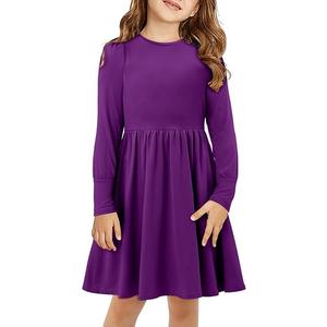 Girls Dress Long Sleeve Ruffle Elegant Flowy Swing Dresses with Belt 4-13 Years, XXL