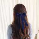 2 x 2 PCS Hair Bows for Women Silky Satin Navy Blue Bows Hair Clip Ribbon Hair Accessories for Girls Bow Hair Clips